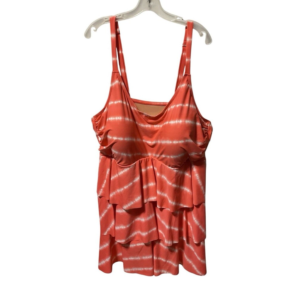 Catherine's Tie Dye Orange/White Triple Layer Swim Dress Size 32